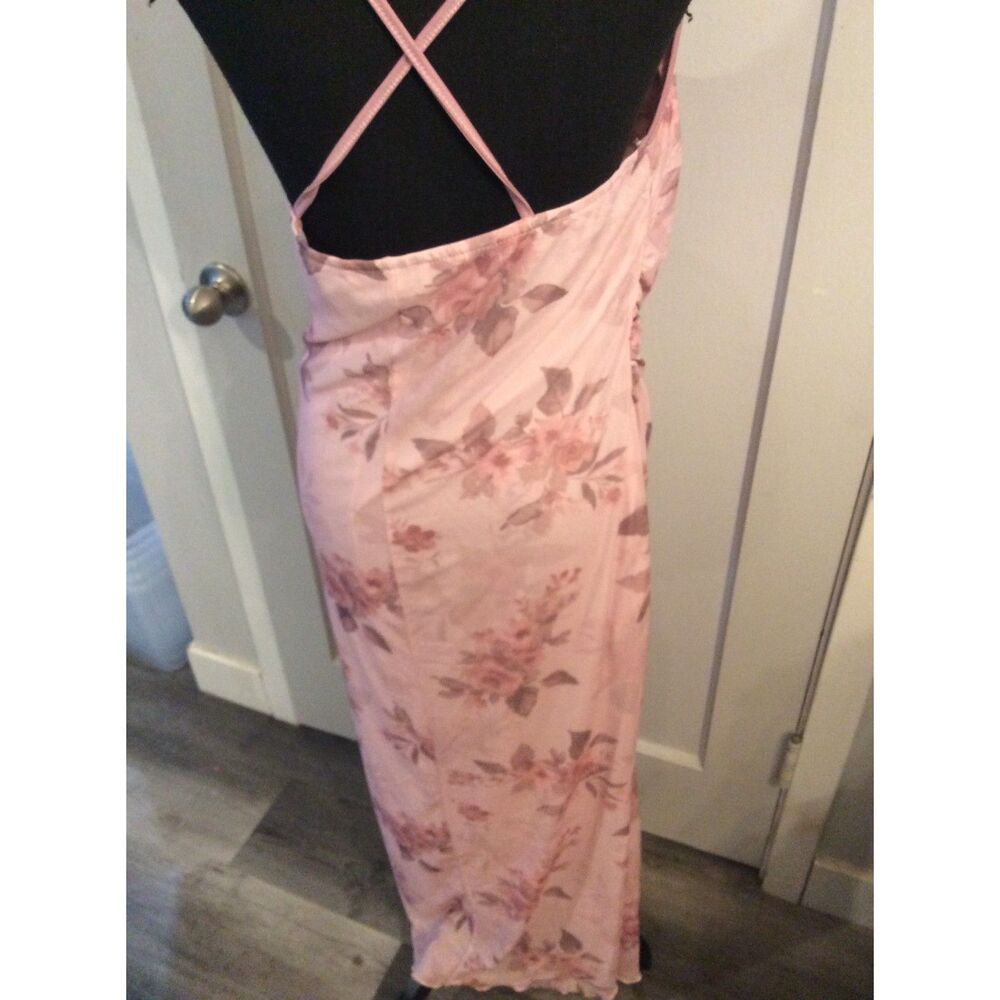 Y2K Romwe Pink Floral Strapless Cross Straps Ruched Maxi Dress XL (12) - Picture 5 of 7